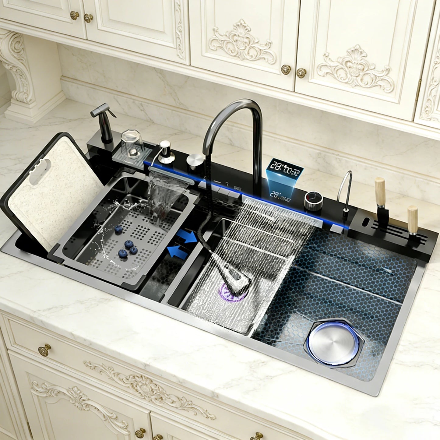 BusySink Modern Stainless Steel Kitchen Sink With Digital Display