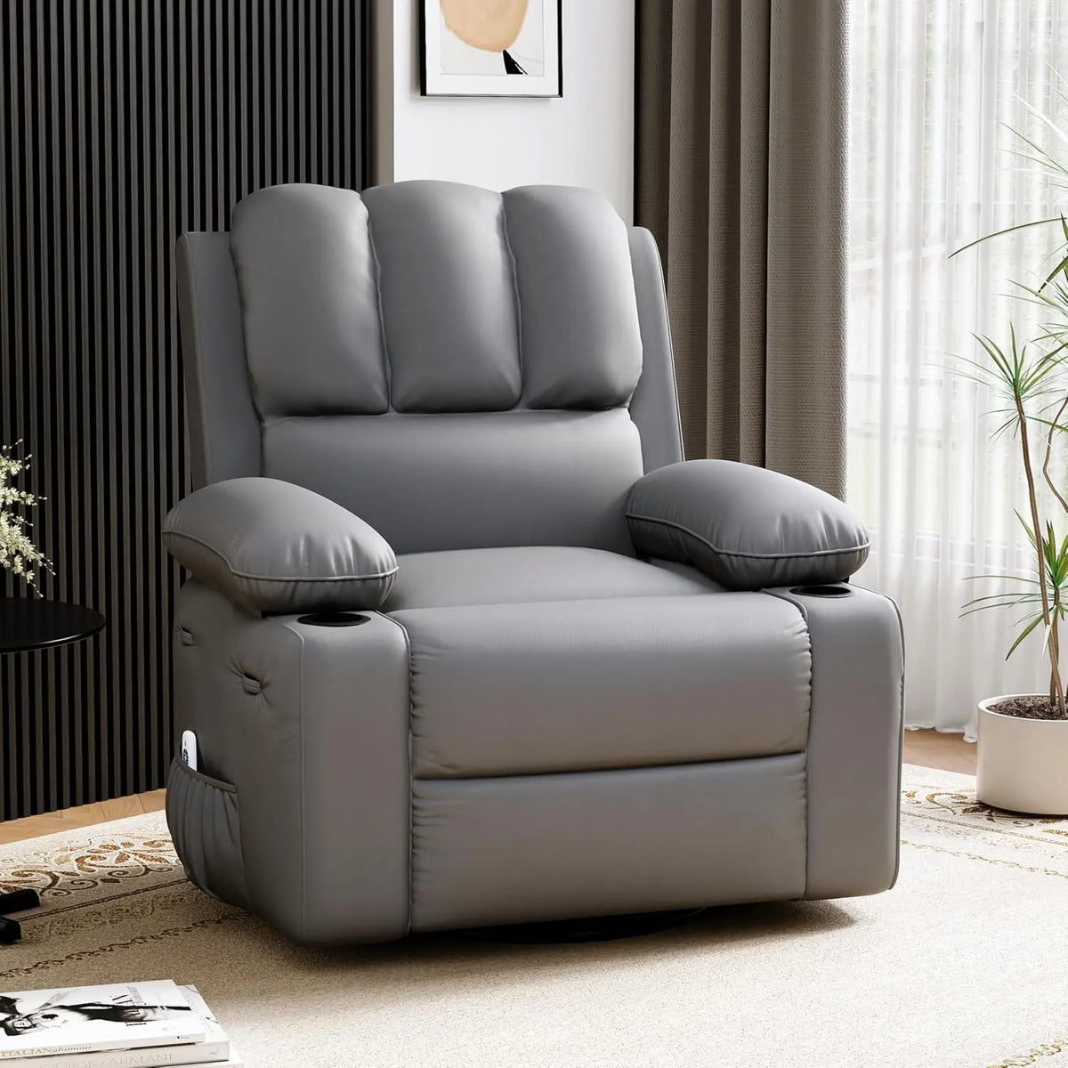 TACLEEKII Swivel Rocker Recliner Chair With Heat And Massage