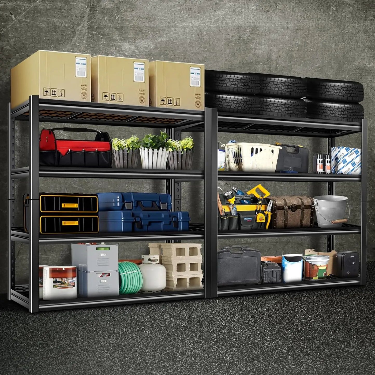 Heavy Duty Metal Garage Shelves With 4 Adjustable Steel Levels