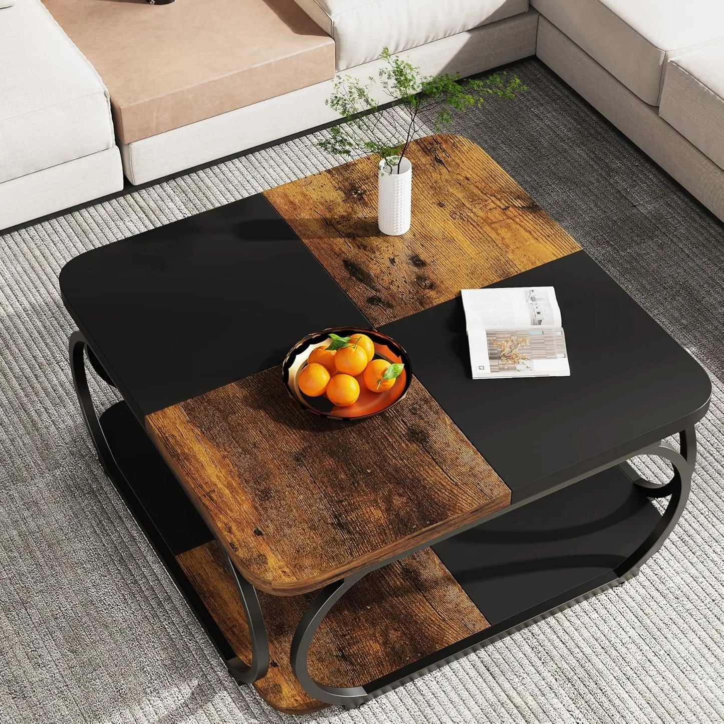 Little Tree Square Coffee Table With Two Tiers Farmhouse Storage
