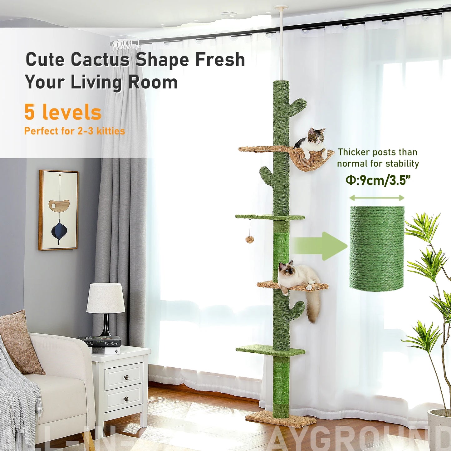 PAWZ Road 5-Tier Floor-To-Ceiling Cat Tree With Hammock