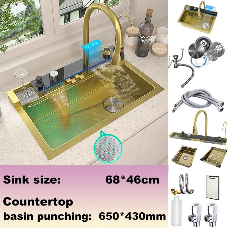 BusySink Modern Stainless Steel Kitchen Sink With Digital Display