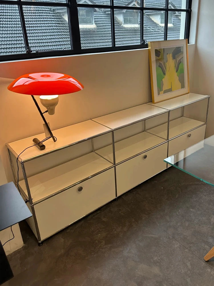 Bigcityfur Modern Stainless Steel TV Stand With Corner Cabinet