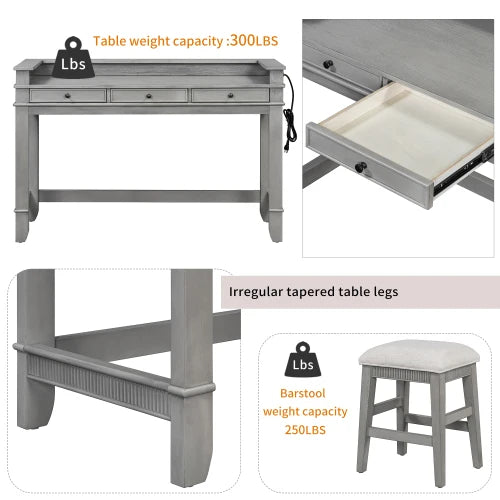 Retro 4 Piece Dining Table Set With Storage Drawers