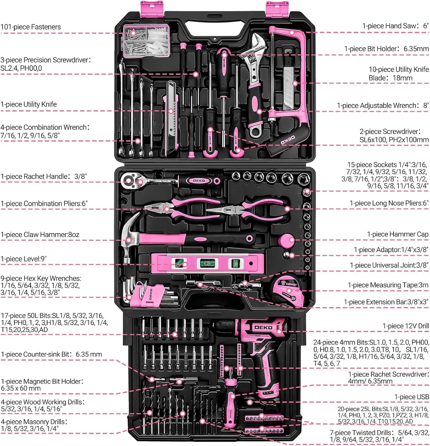 DEKO Home Mechanic Toolbox With 12V Cordless Drill Storage Case