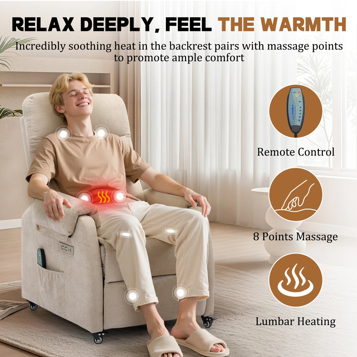 Korser Power Recliner Chair With Wheels And USB Port