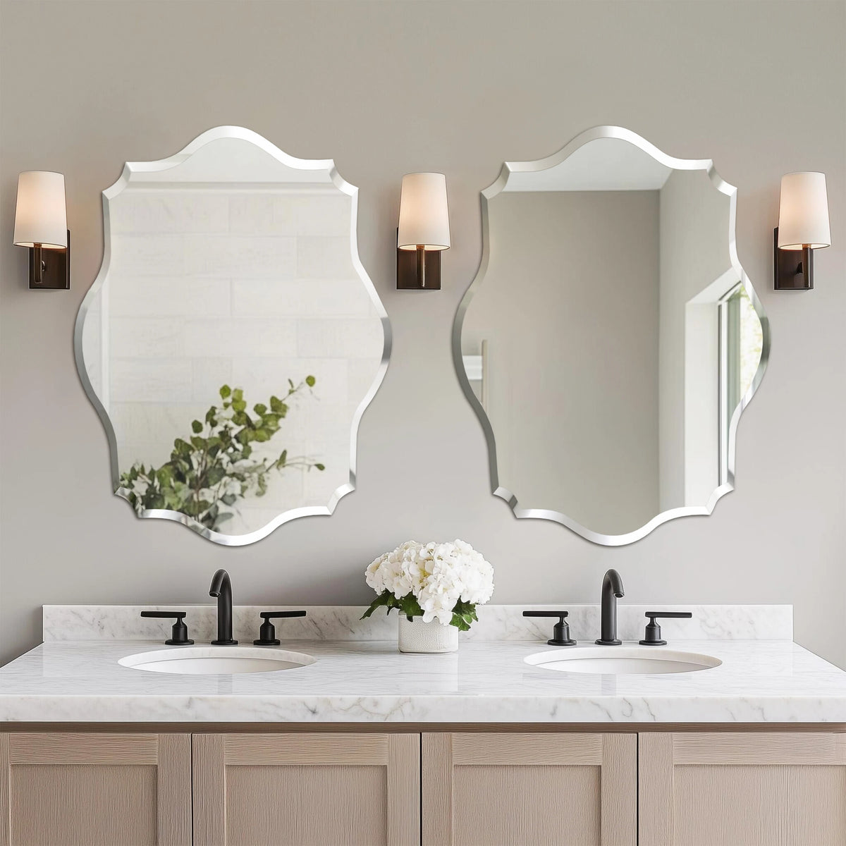 Wisfor Scalloped Frameless Beveled Edge Wall Mirror for Bathroom Vanity