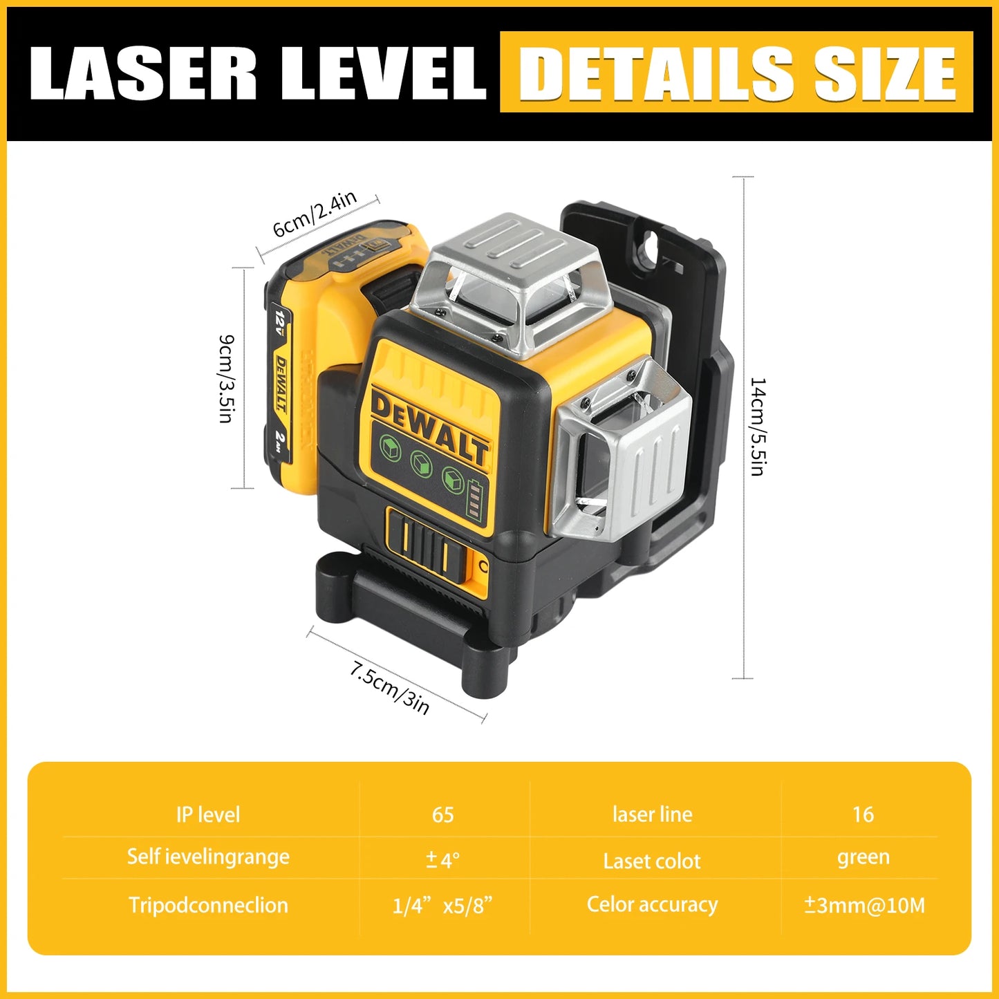 DEWALT DW089LG Laser Level 360 Degree Vertical Horizontal Projection