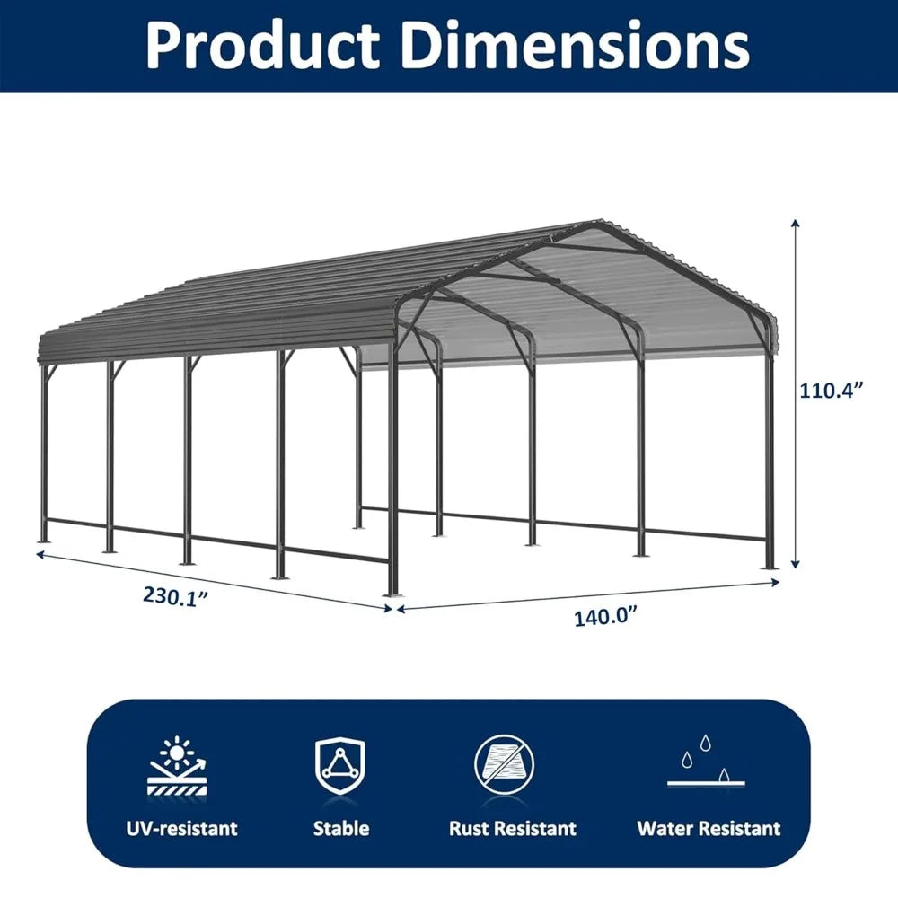 Heavy Duty Galvanized Metal Carport With Extra Base