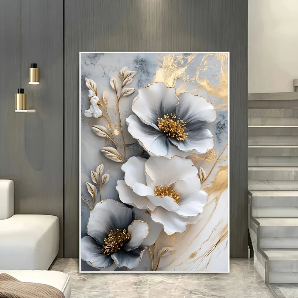 Modern Floral Canvas Mural Framed 3D Flower Painting