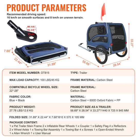 SucceBuy Dog Bike Trailer With Coupler And Safety Reflectors