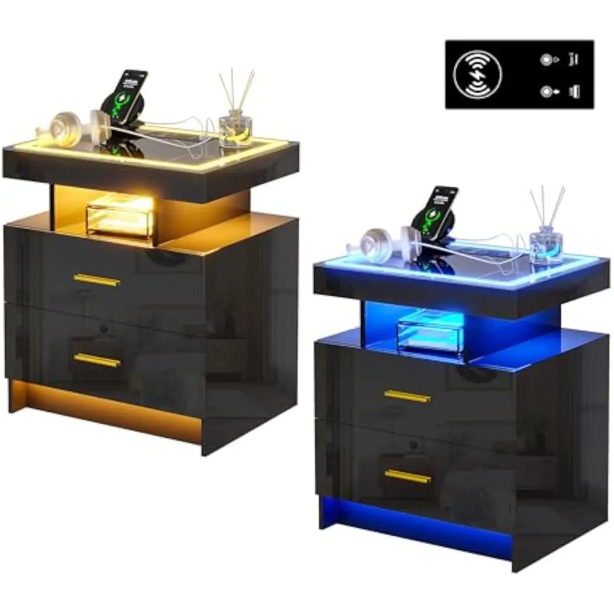 Modern Led Nightstand With Wireless Charging And Usb Ports