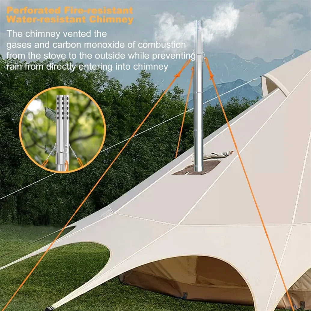 Wood Burning Portable Tent Stove With Six Stainless Chimney Pipes