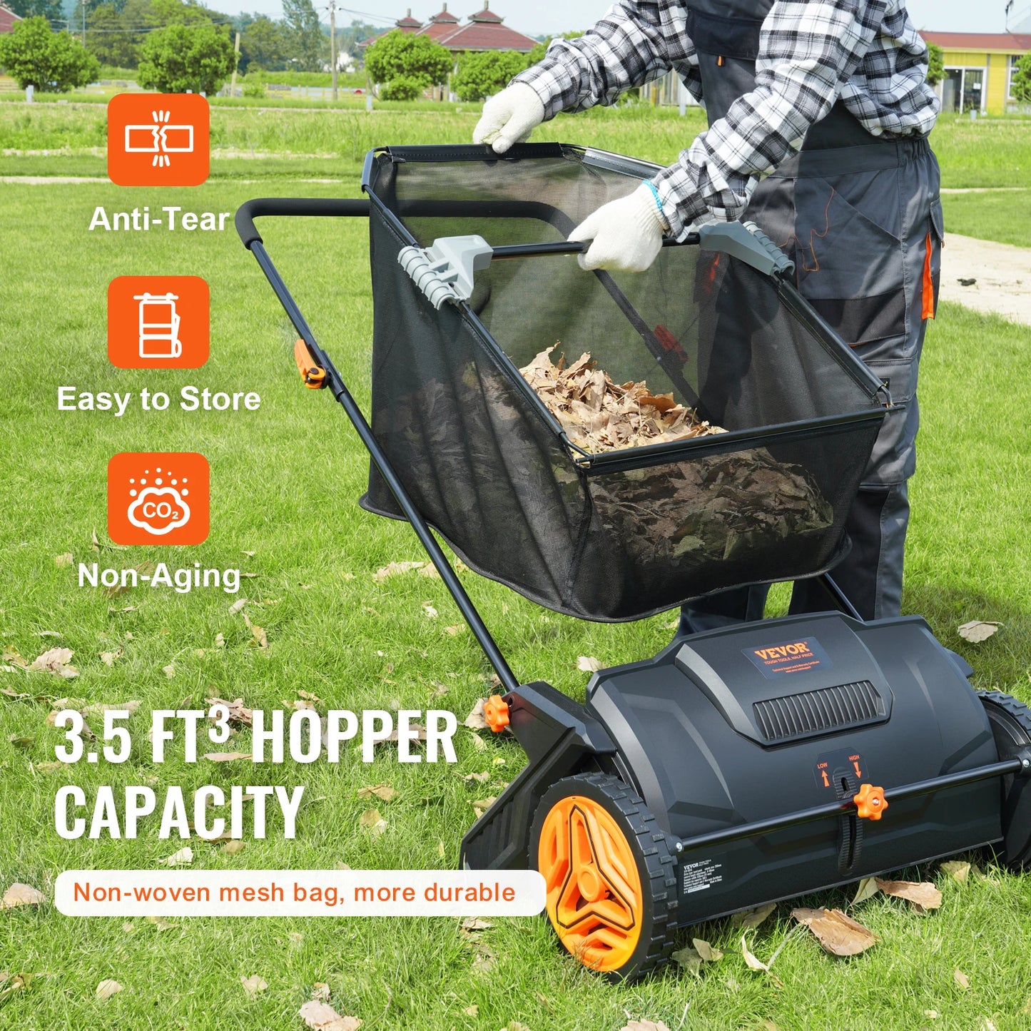 SucceBuy 3.5 Cubic Feet Steel Push Lawn Sweeper