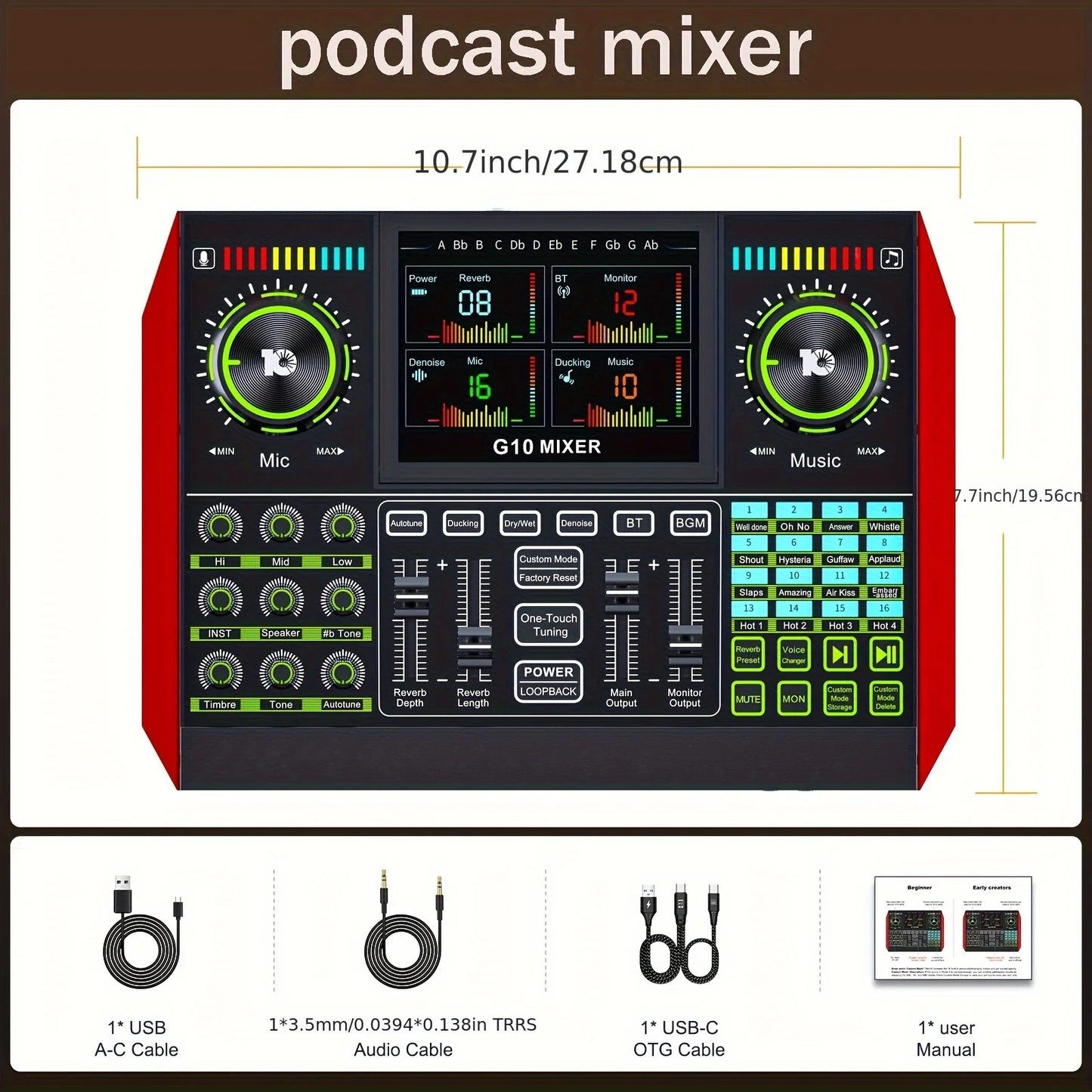 Tenlamp G10 Podcast Microphone Bundle With Live Mixer And Effects