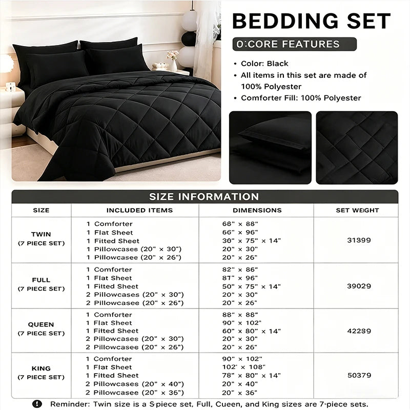 EasYum Brushed Polyester Bedding Set With Quilted Comforter