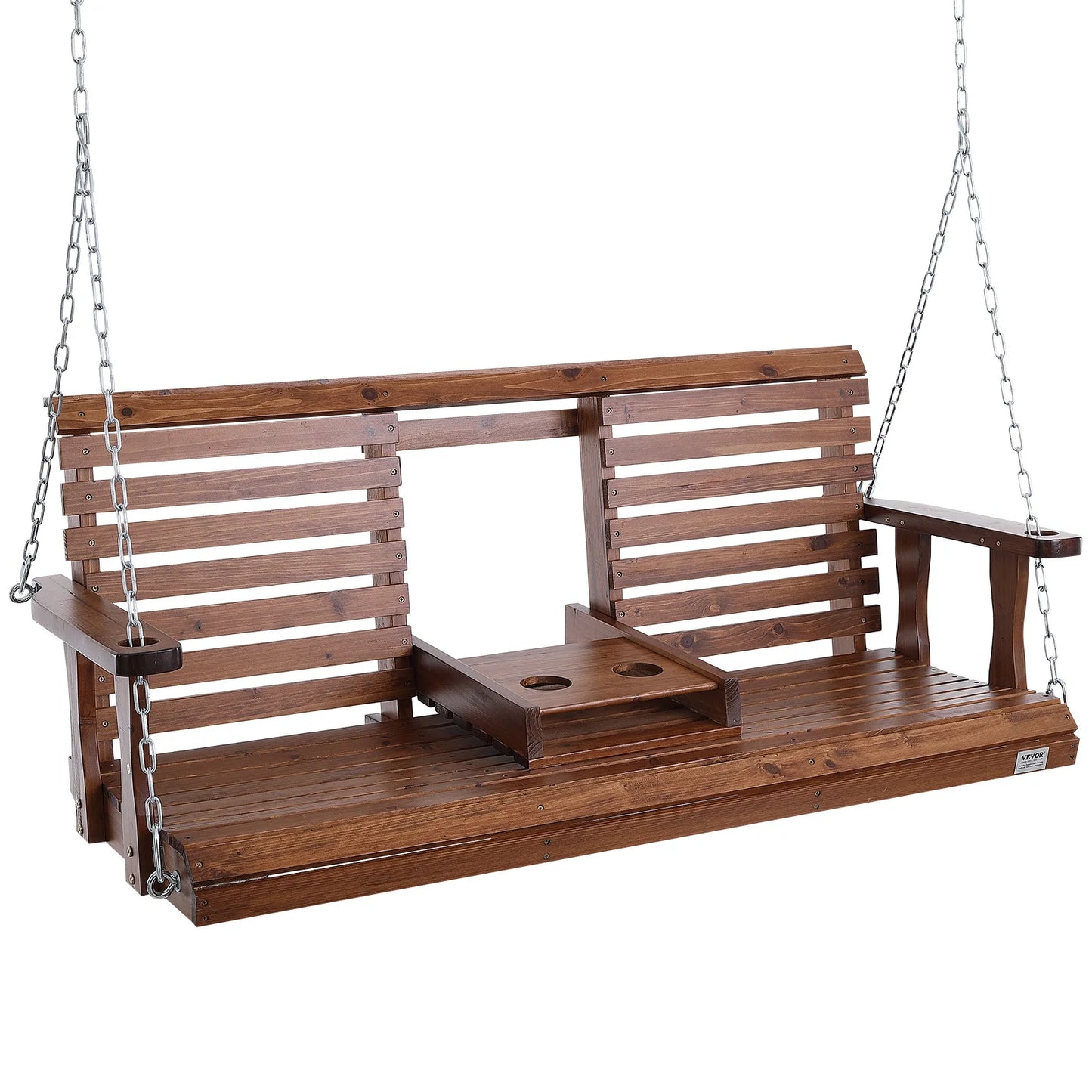 SucceBuy Wooden Porch Swing Outdoor Bench For Courtyard Garden