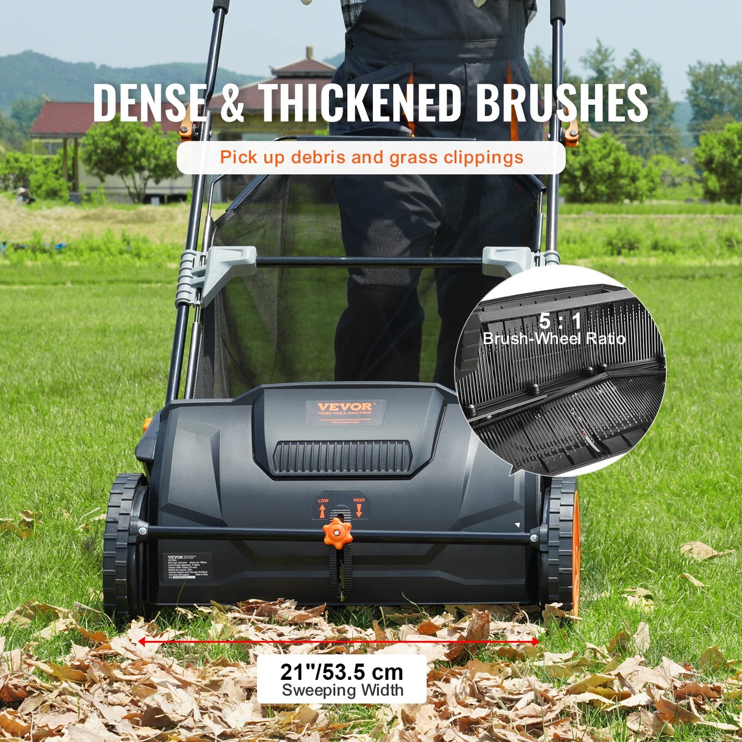 SucceBuy 3.5 Cubic Feet Steel Push Lawn Sweeper