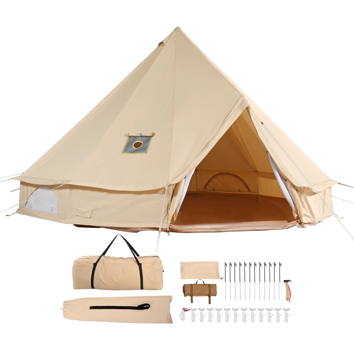 SucceBuy Canvas Bell Tent For Camping With Stove Breathable Shelter