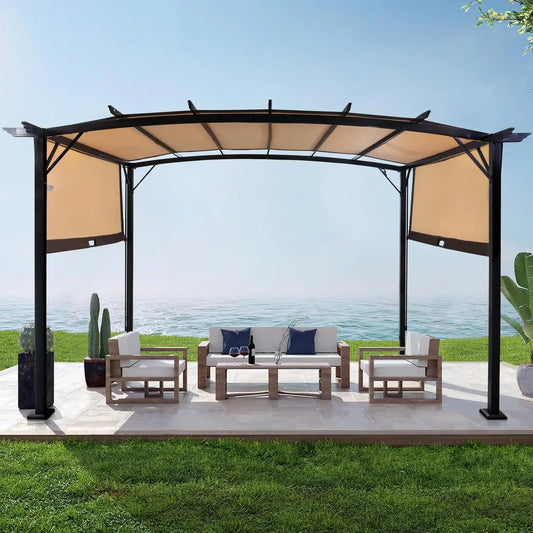 Arched Patio Pergola Aluminum Gazebo With Adjustable Sun Shade