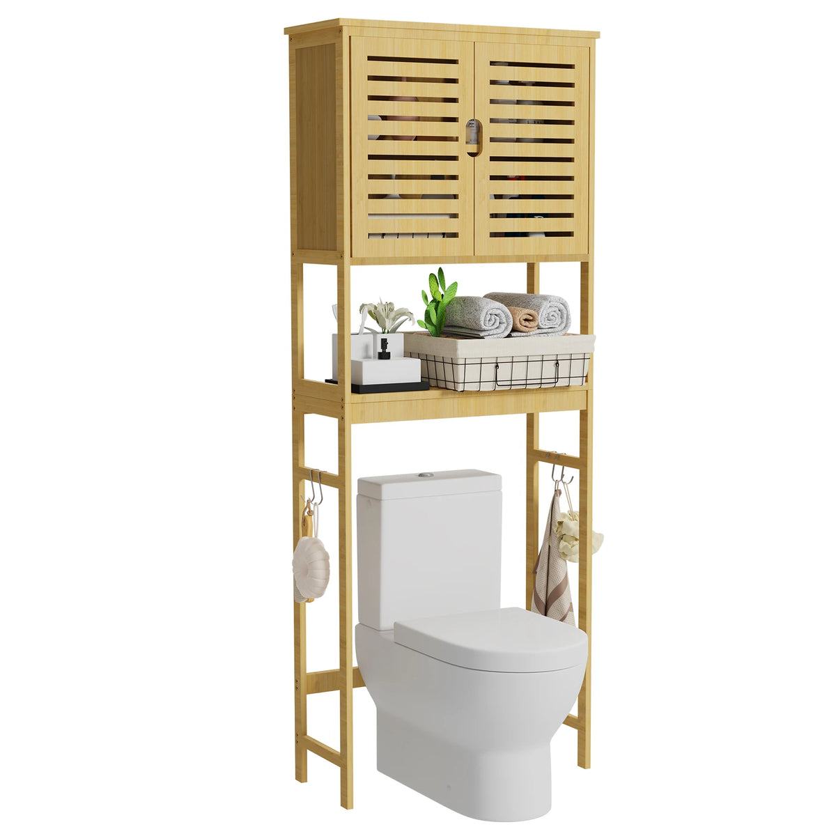 Bamboo Over The Toilet Storage Cabinet With Adjustable Shelves