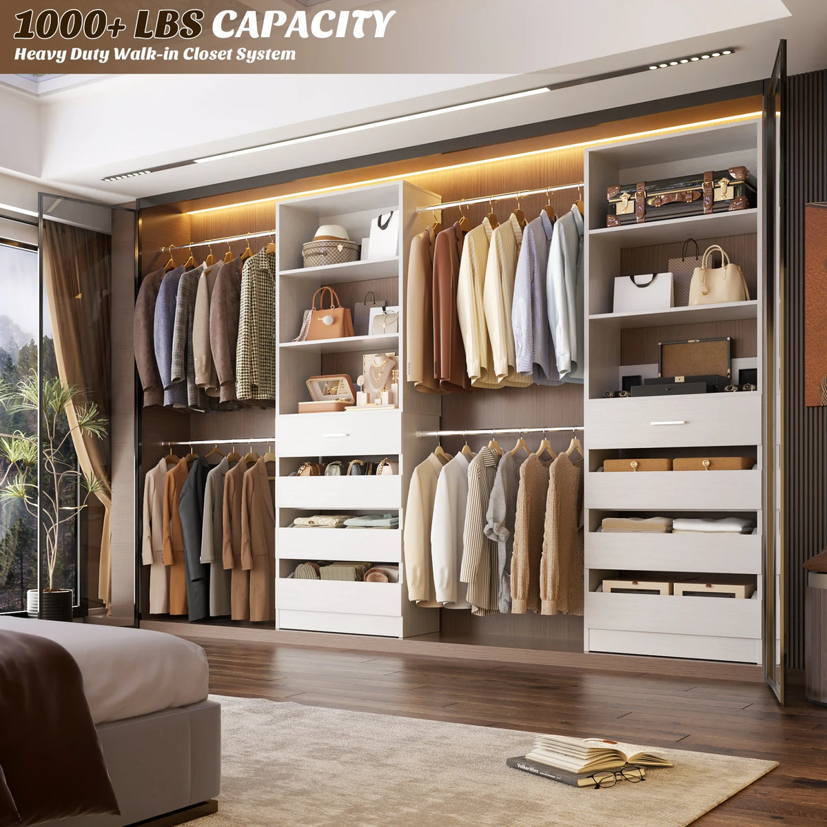 Aheaplus Wooden Closet Organizer With Four Drawers And Hanging Rods