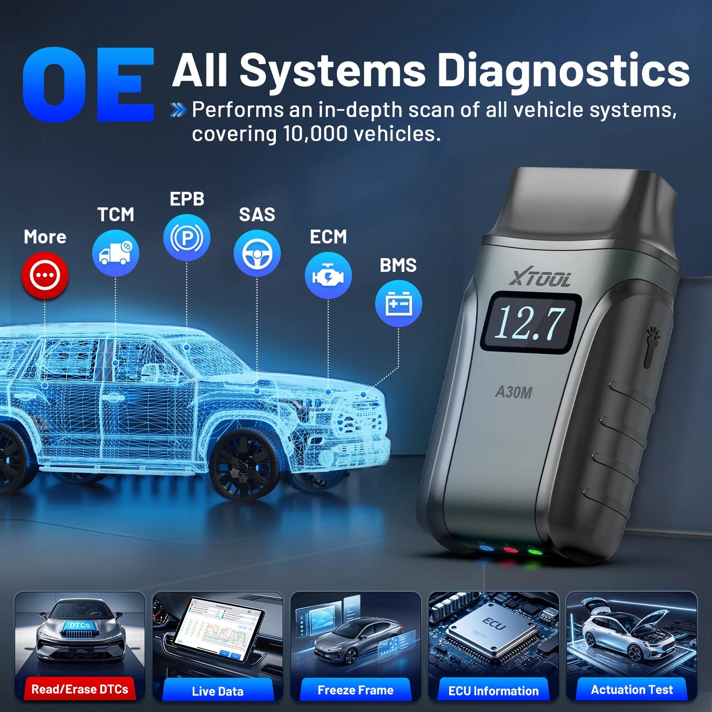 XTOOL A30M V2.0 Full System Diagnostic Bidirectional OBD2 Scanner