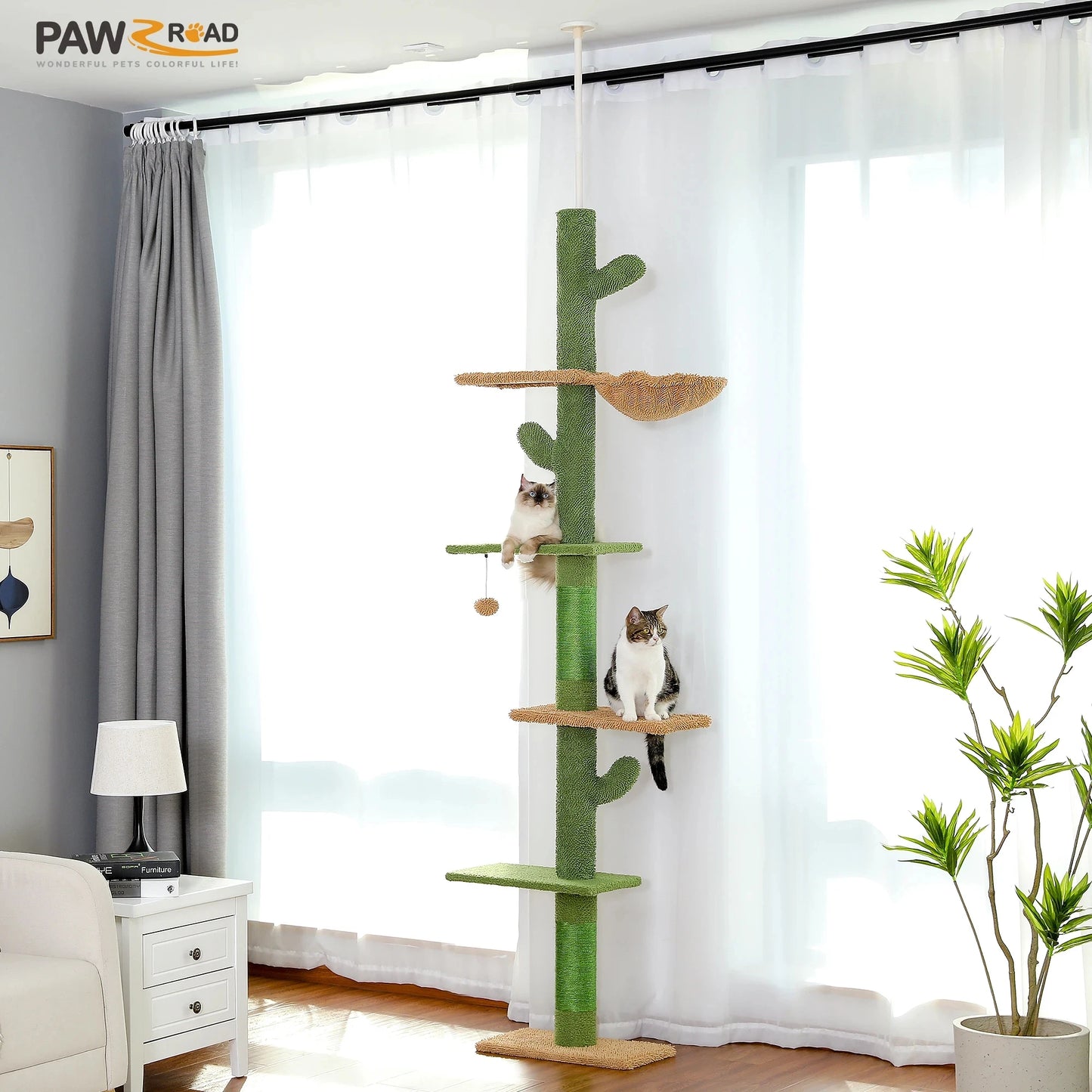 PAWZ Road 5-Tier Floor-To-Ceiling Cat Tree With Hammock