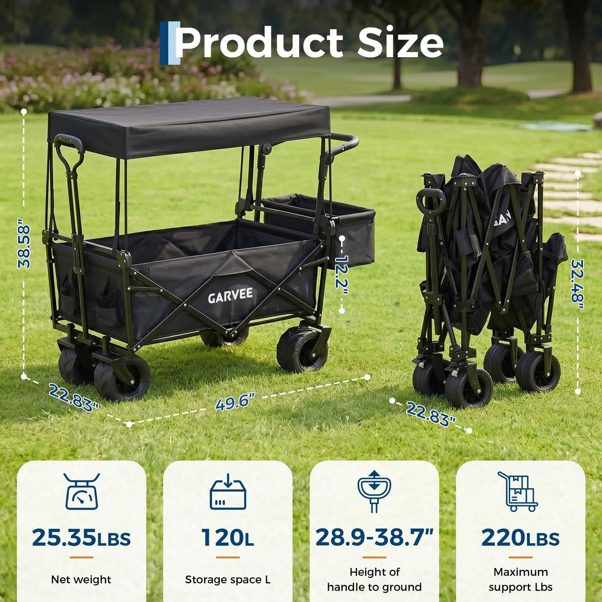 HiMISS Folding Utility Wagon With Removable Canopy For Outdoor Adventures