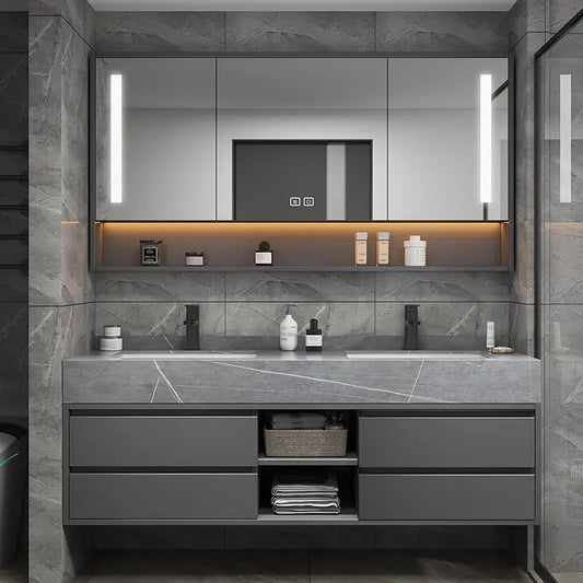 Simple Modern Wooden Bathroom Vanity Combo With Integrated Mirror And Basin