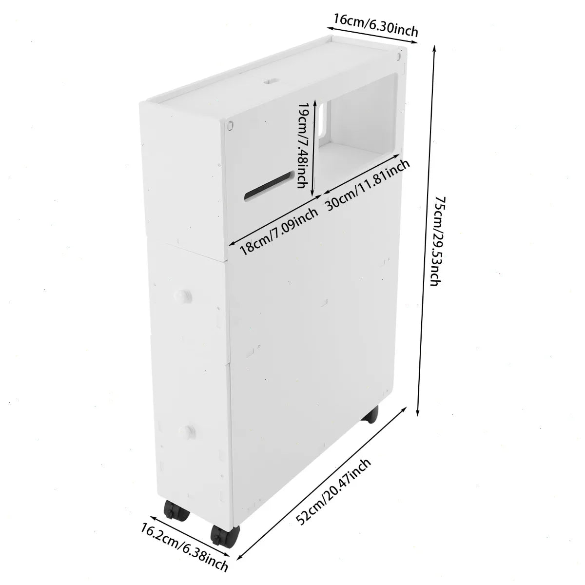 Bymaocar Narrow PVC Bathroom Storage Cabinet With Brakes