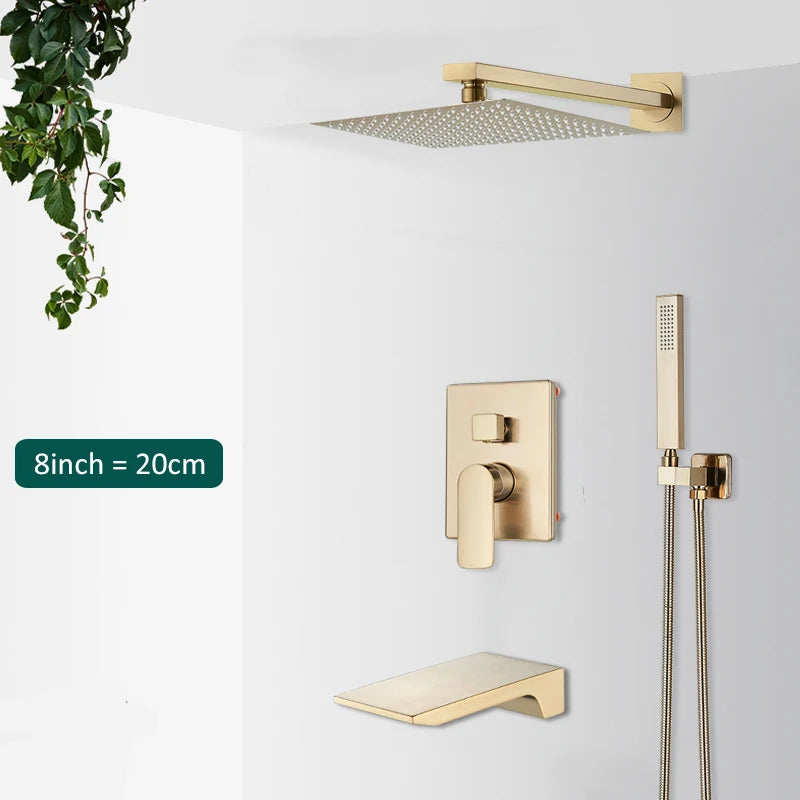 Quyanre Brushed Wall Mounted Shower System With Rainfall Faucet