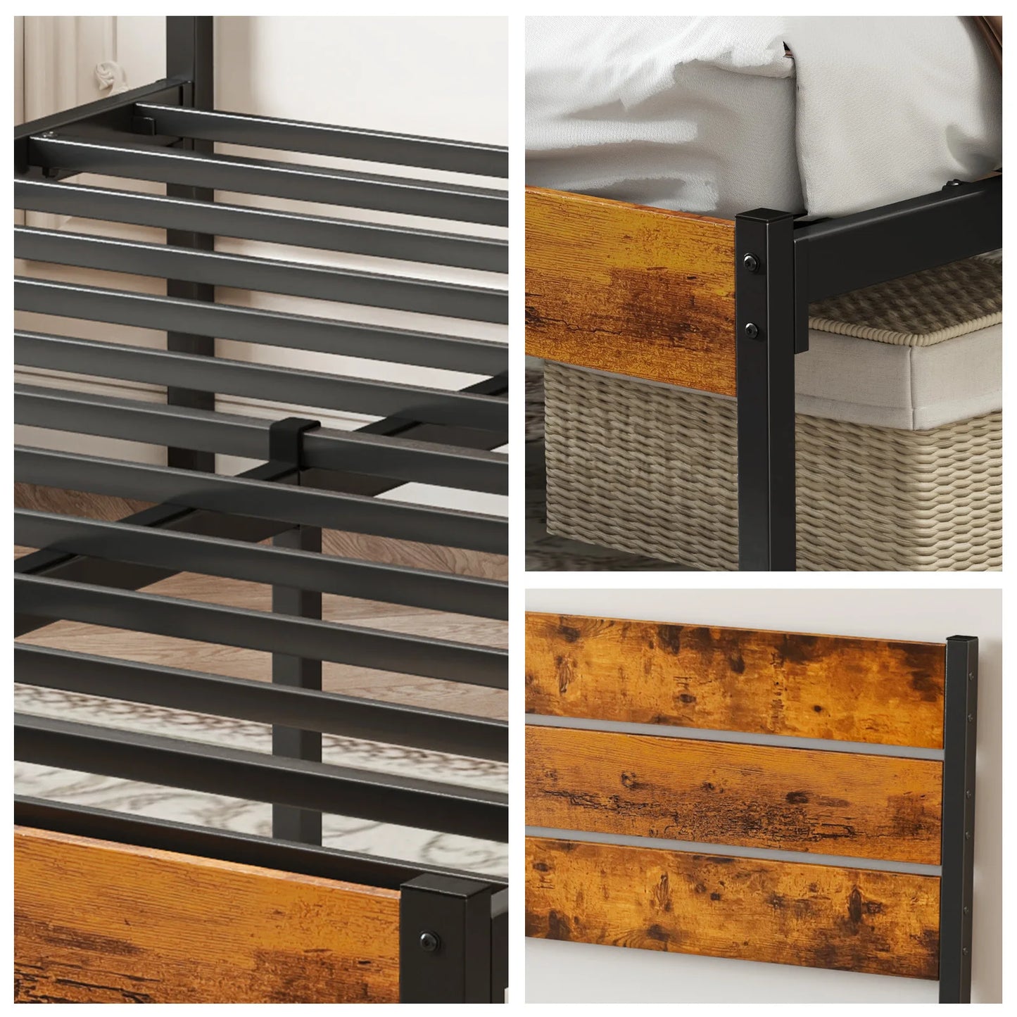 JHK Metal Platform Bed Frame With Headboard And Slats