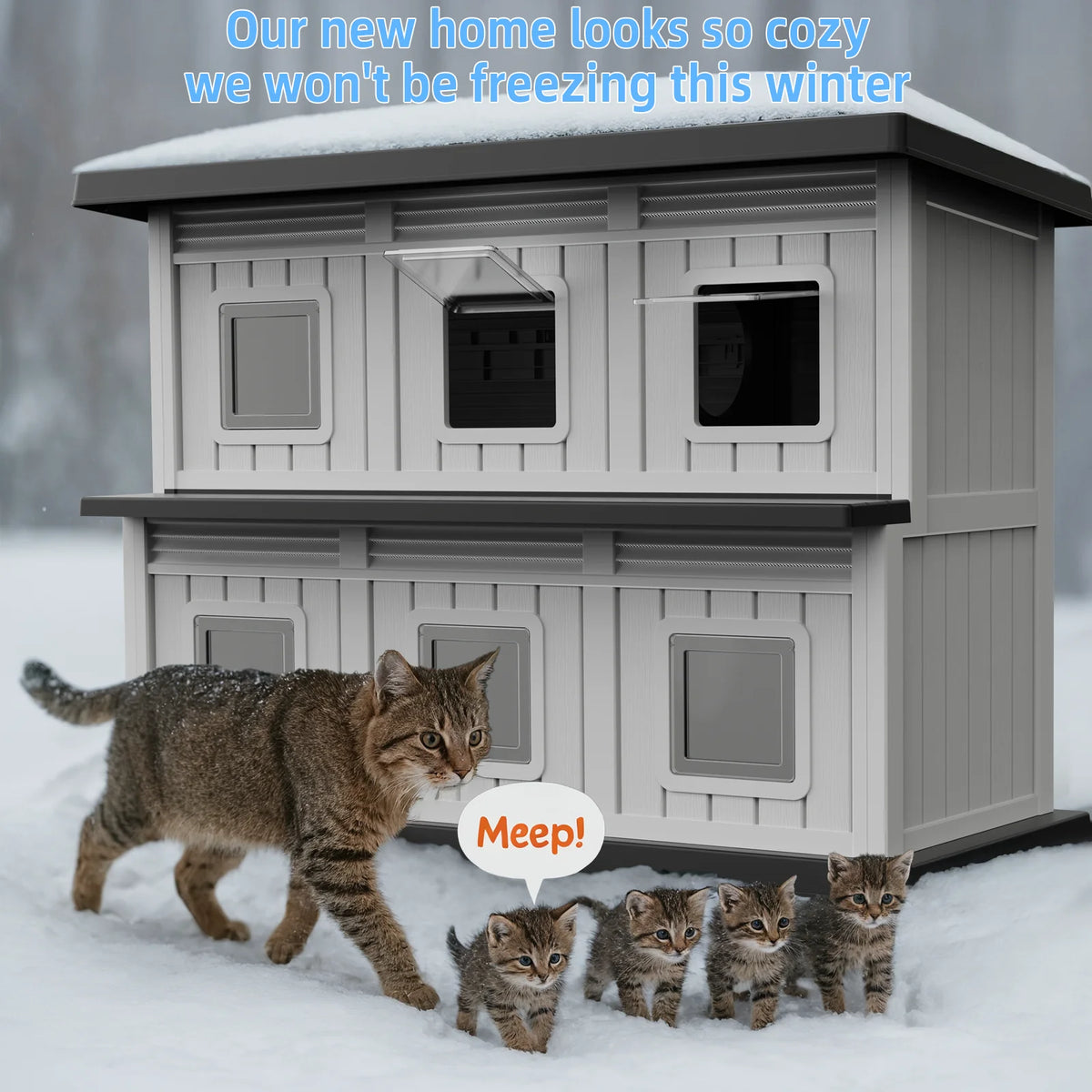 Weatherproof Two Tier Resin Cat House For Indoor Outdoor Use