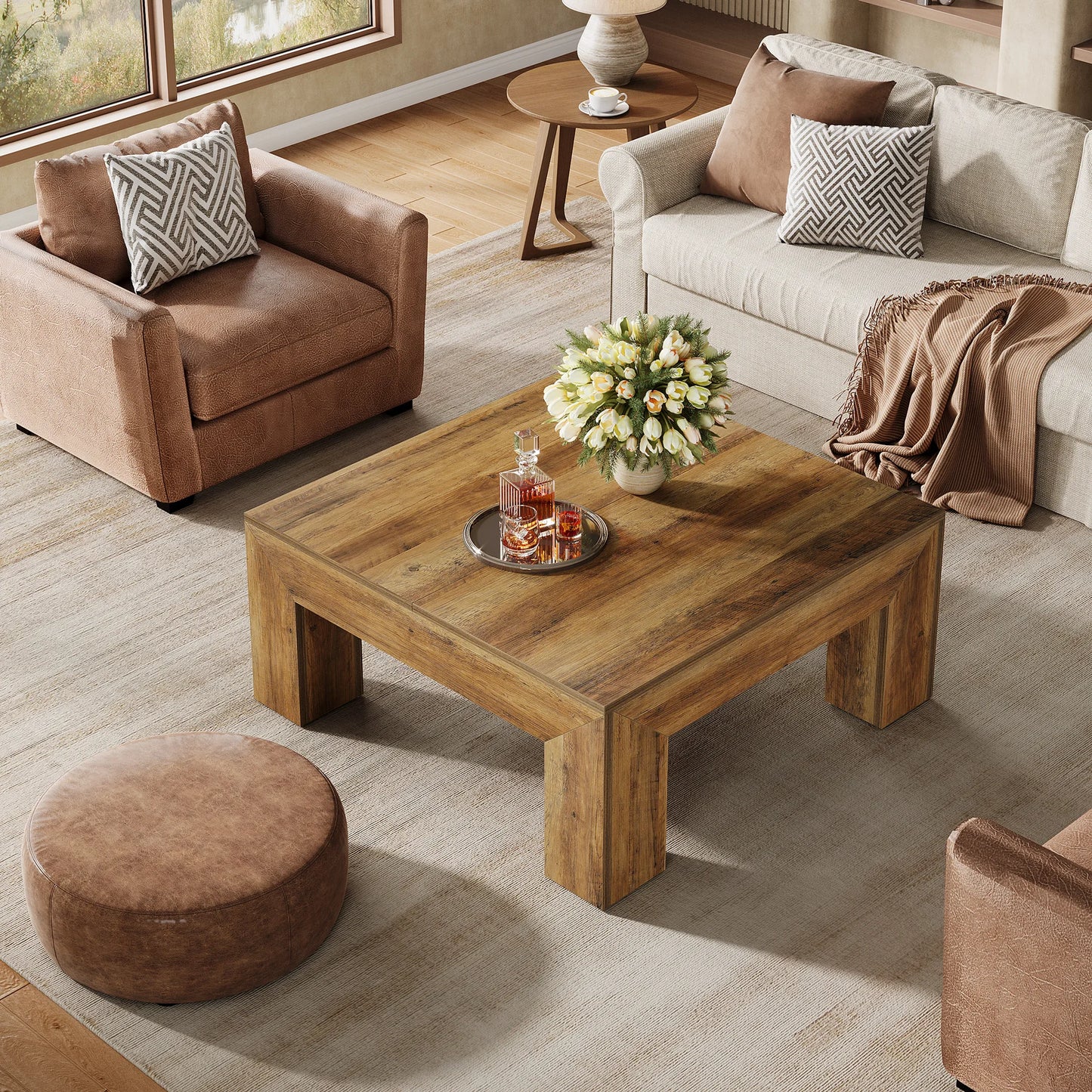 Tribesigns Farmhouse MDF Coffee Table For Living Room With Legs
