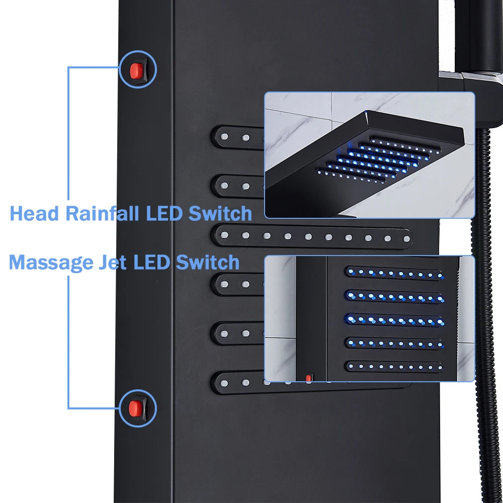 Rozin Shower Column LED Rainfall Bath Panel With Massage Jet