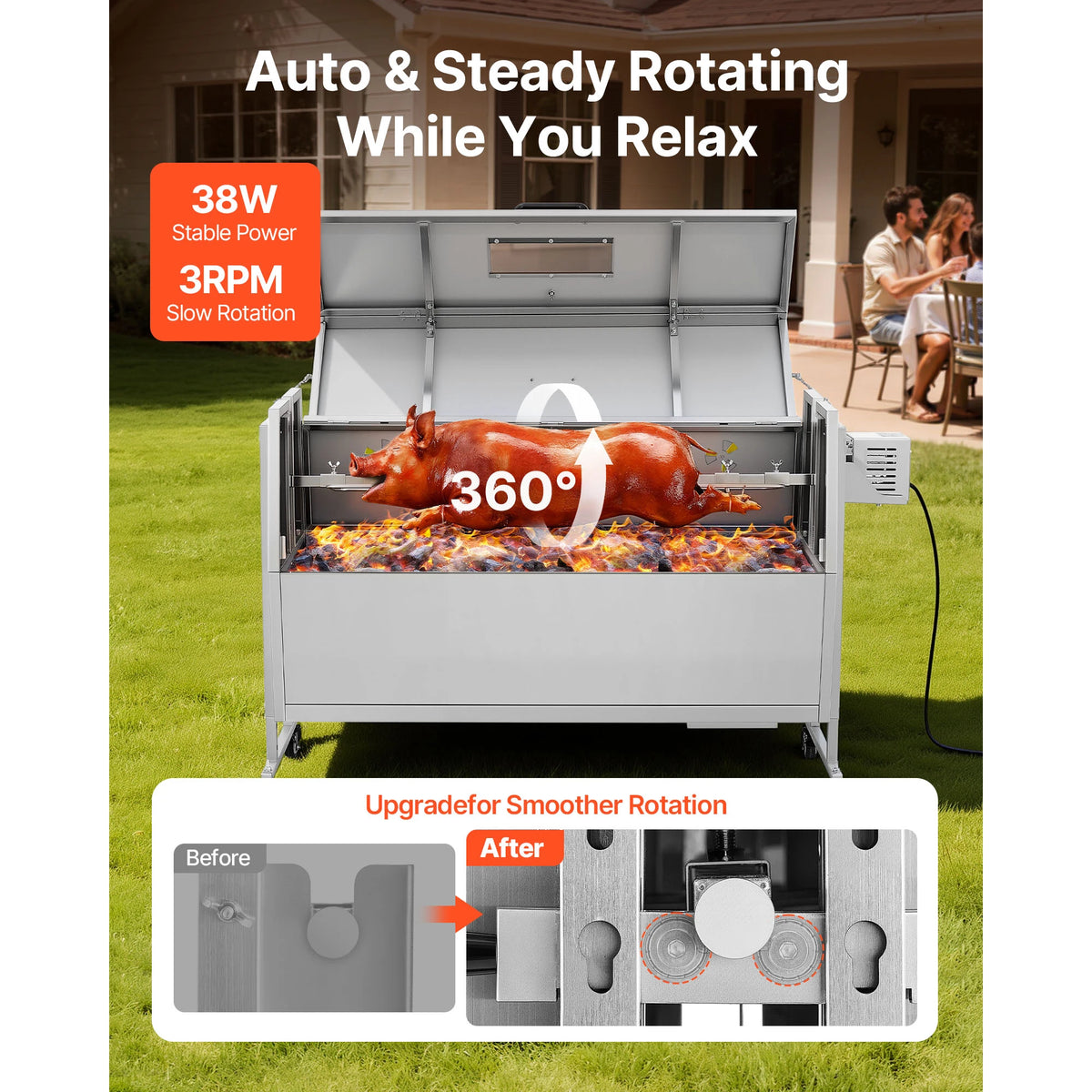 SucceBuy Stainless Steel Rotisserie Grill Kit For Outdoor BBQ
