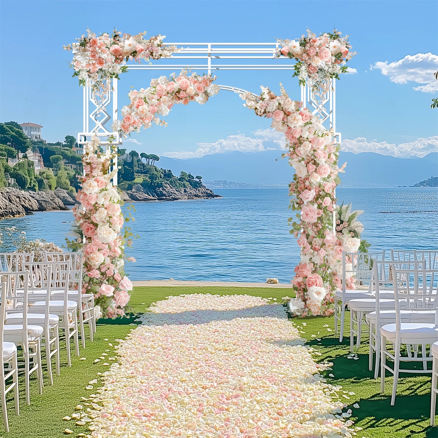 Modern White Wedding Archway Backdrop Stand For Ceremony And Proposal