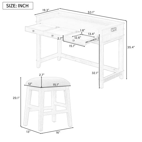 Retro 4 Piece Dining Table Set With Storage Drawers