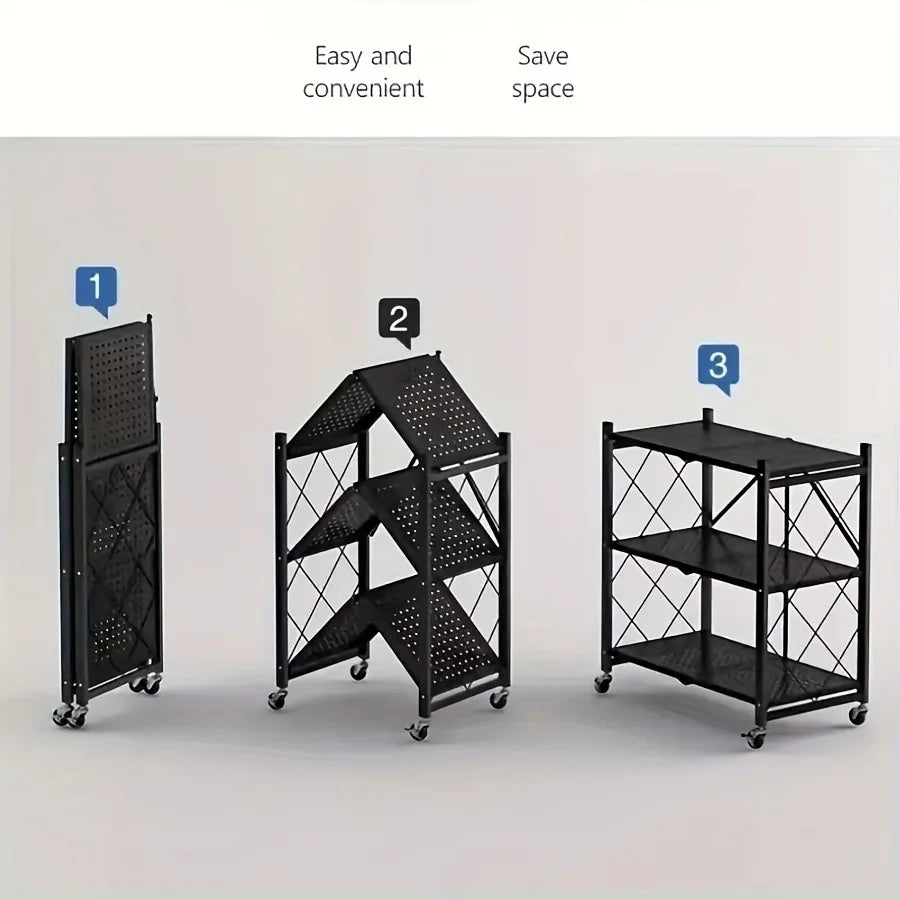 Heavy-Duty Foldable Metal Storage Rack With Wheels For Garage
