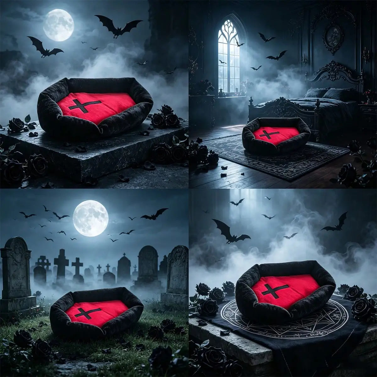 Gothic Design Cat And Dog Bed Mat With Cross Pattern