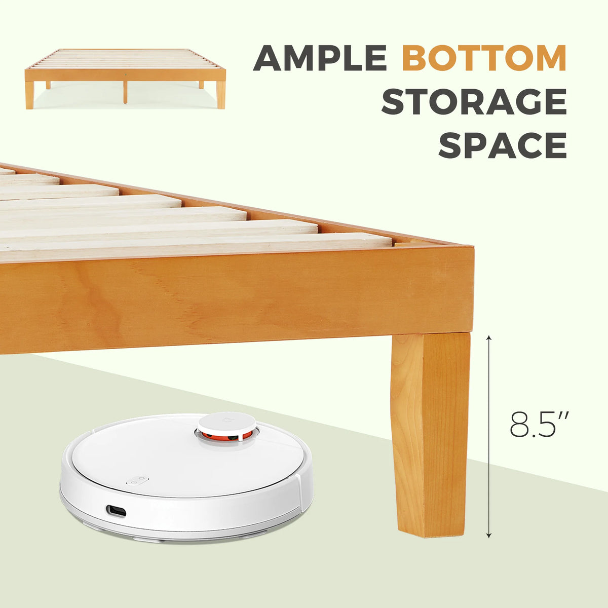JHK Solid Wood Bed Frame With Sturdy Slats Easy Assembly