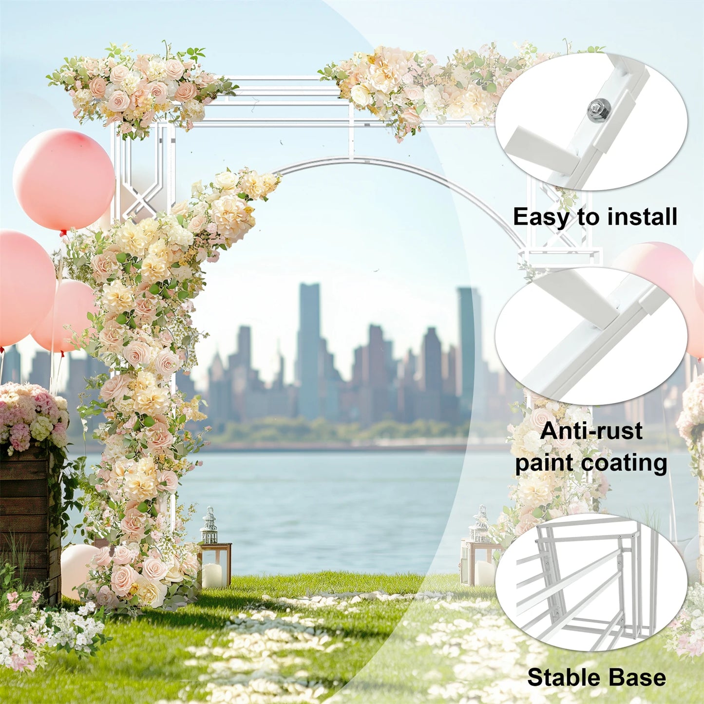 Modern White Wedding Archway Backdrop Stand For Ceremony And Proposal