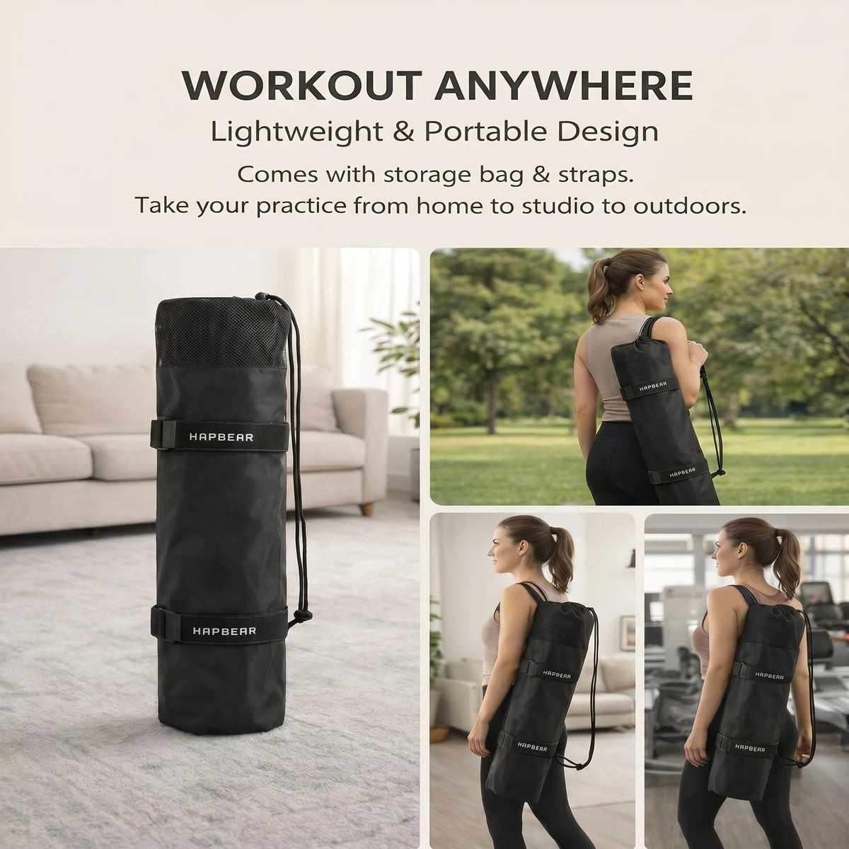 Hapbear Premium TPE Yoga Mat With Non Slip Portable Design