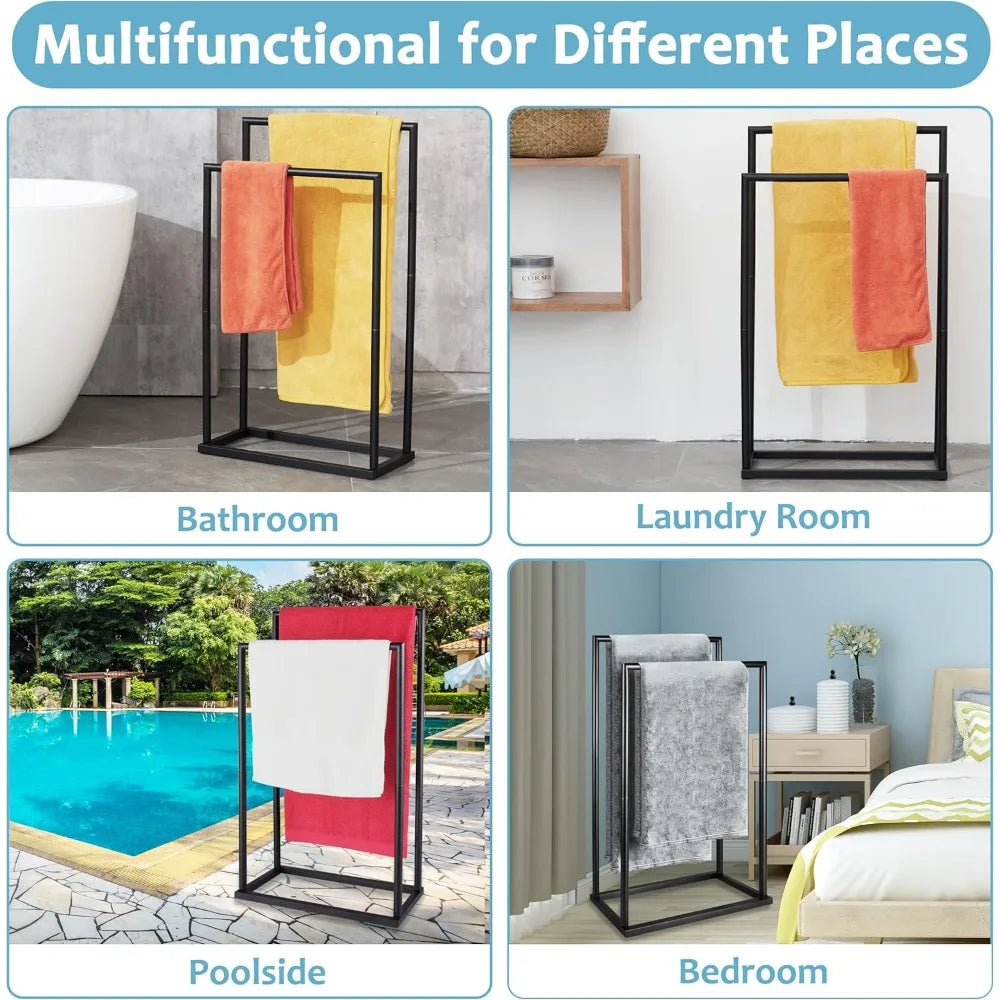 NBVCX Free Standing 2 Tier Towel Rack With Storage Shelves