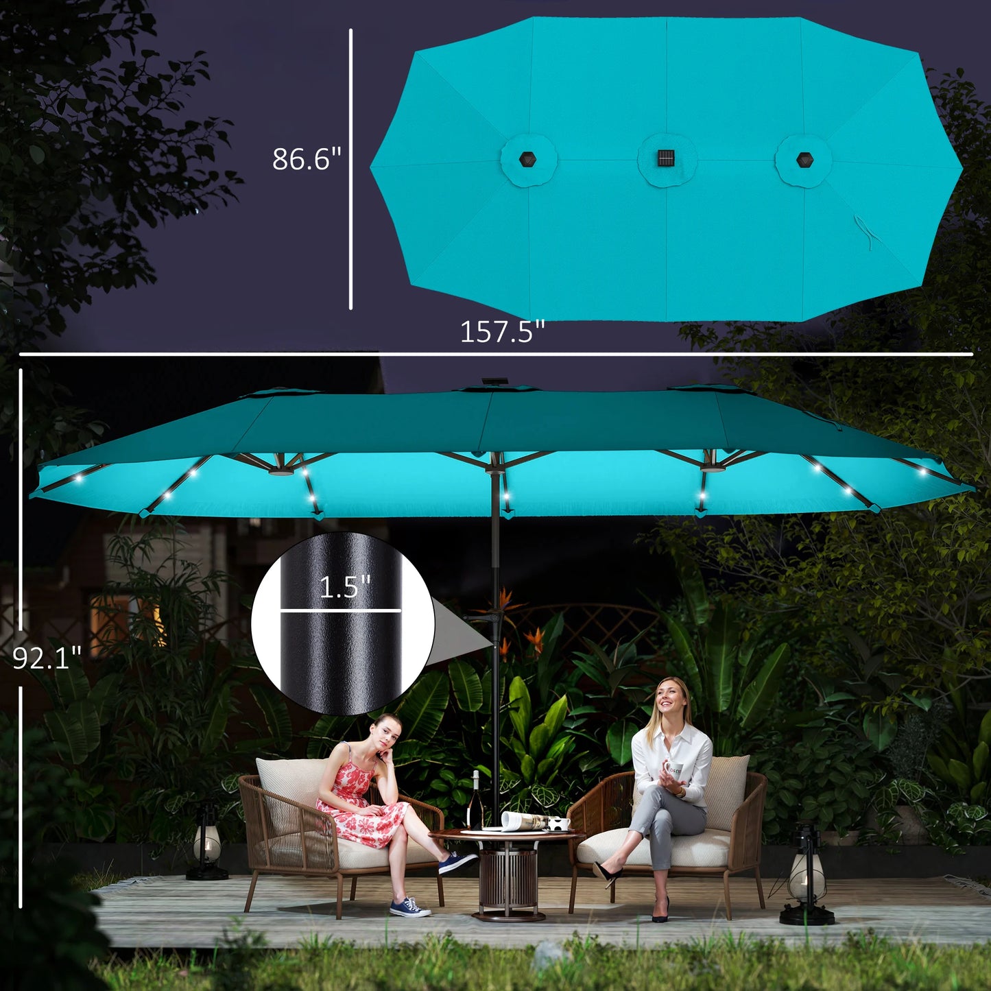 Outsunny Double-Sided Patio Umbrella With Solar Lights And Crank