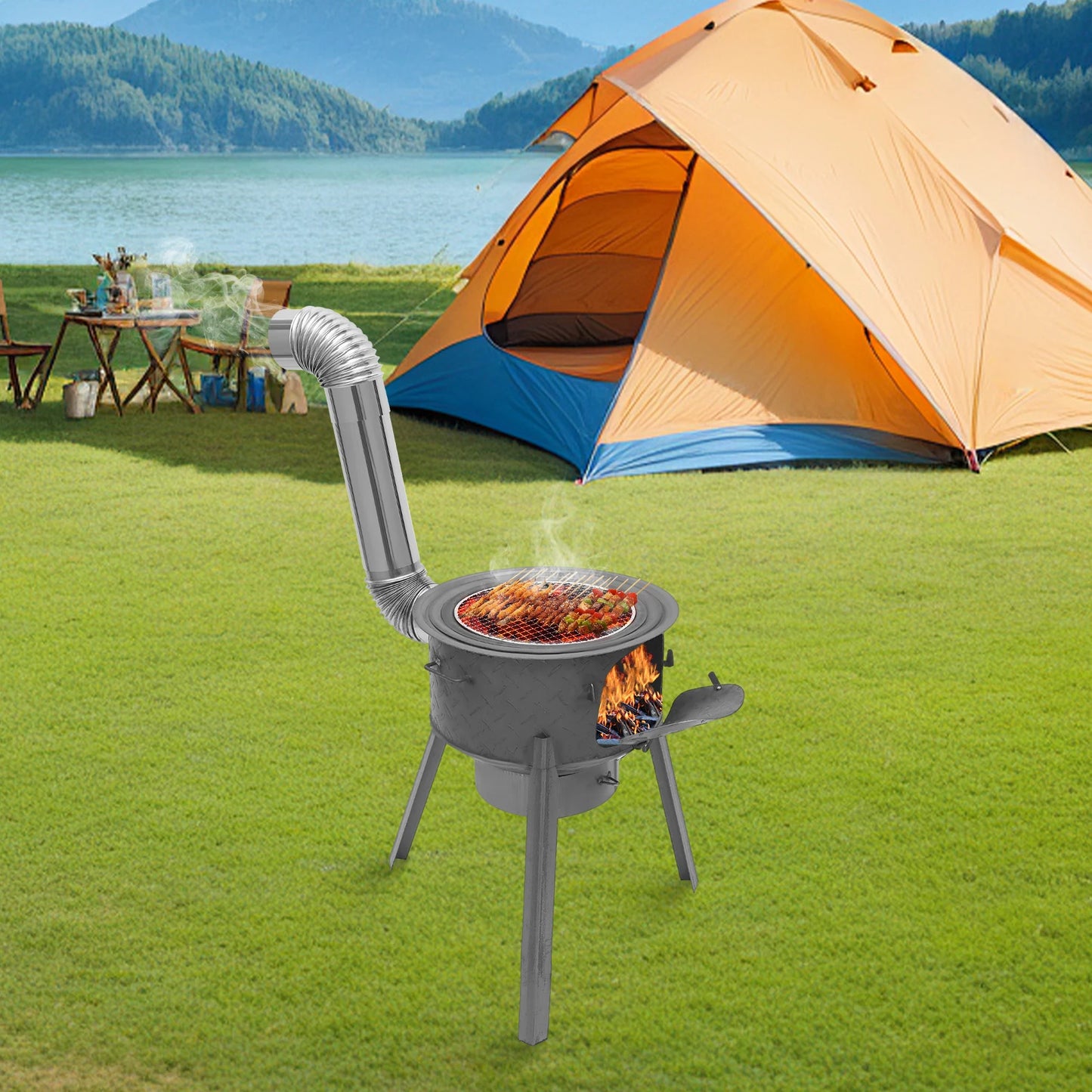 Bymaocar Wood Burning Outdoor Camp Stove With Three Burner Rings