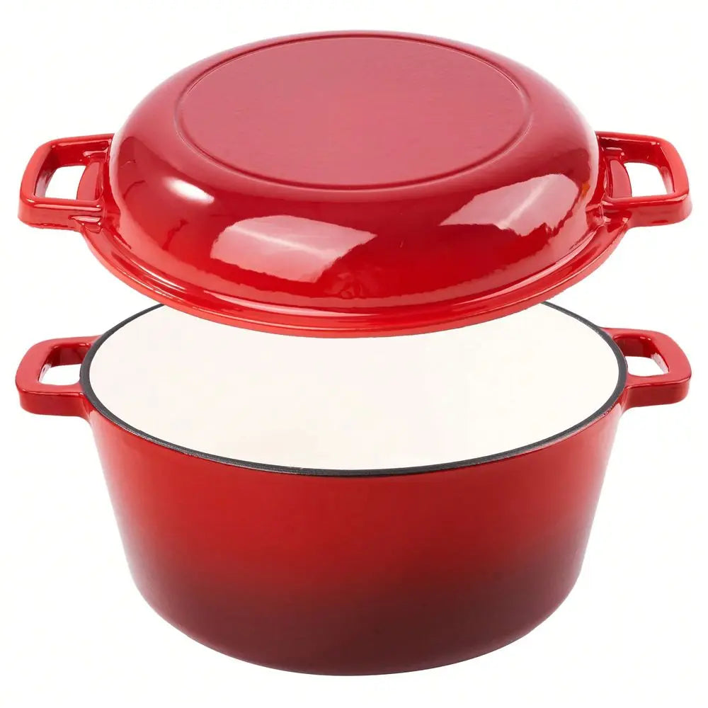 2-In-1 Enameled Cast Iron Dutch Oven With Frying Pan Lid