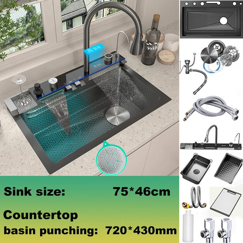 BusySink Modern Stainless Steel Kitchen Sink With Digital Display