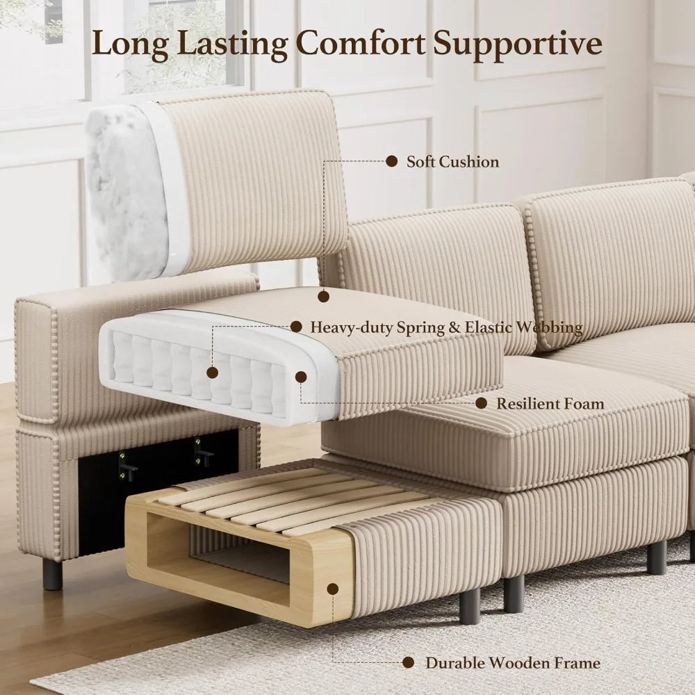 XIAOLANG Modular Sectional Sofa With Deep Storage Corduroy Convertible Sleeper